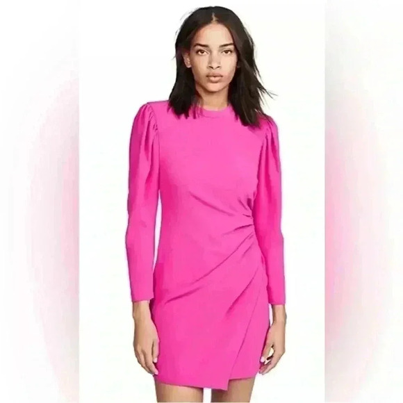 A.L.C Jane crepe Mini Dress in Hot Pink Long Sleeve wrap ALC 6 Christmas Holiday - Picture 2 of 16